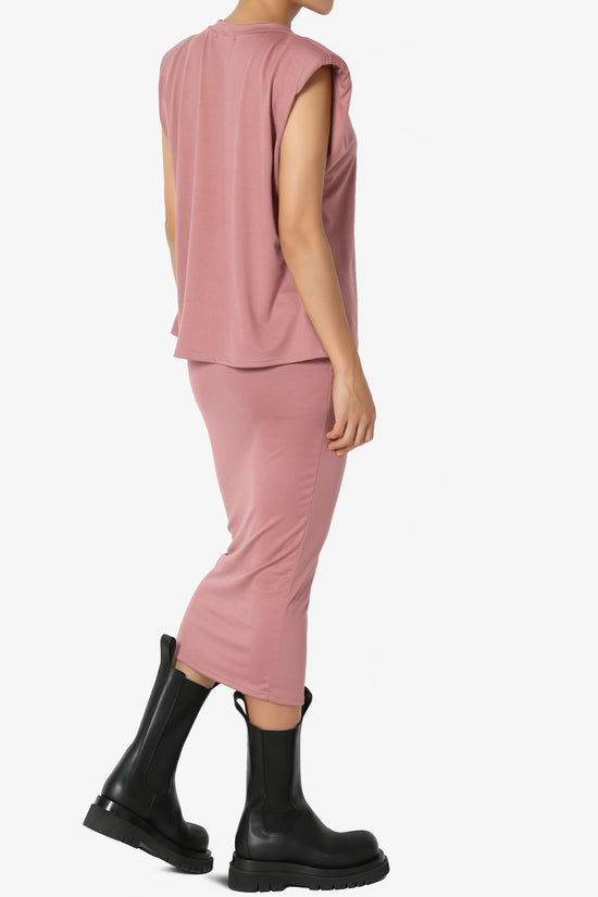 Joey Padded Shoulder Tank Top & Midi Pencil Skirt SET