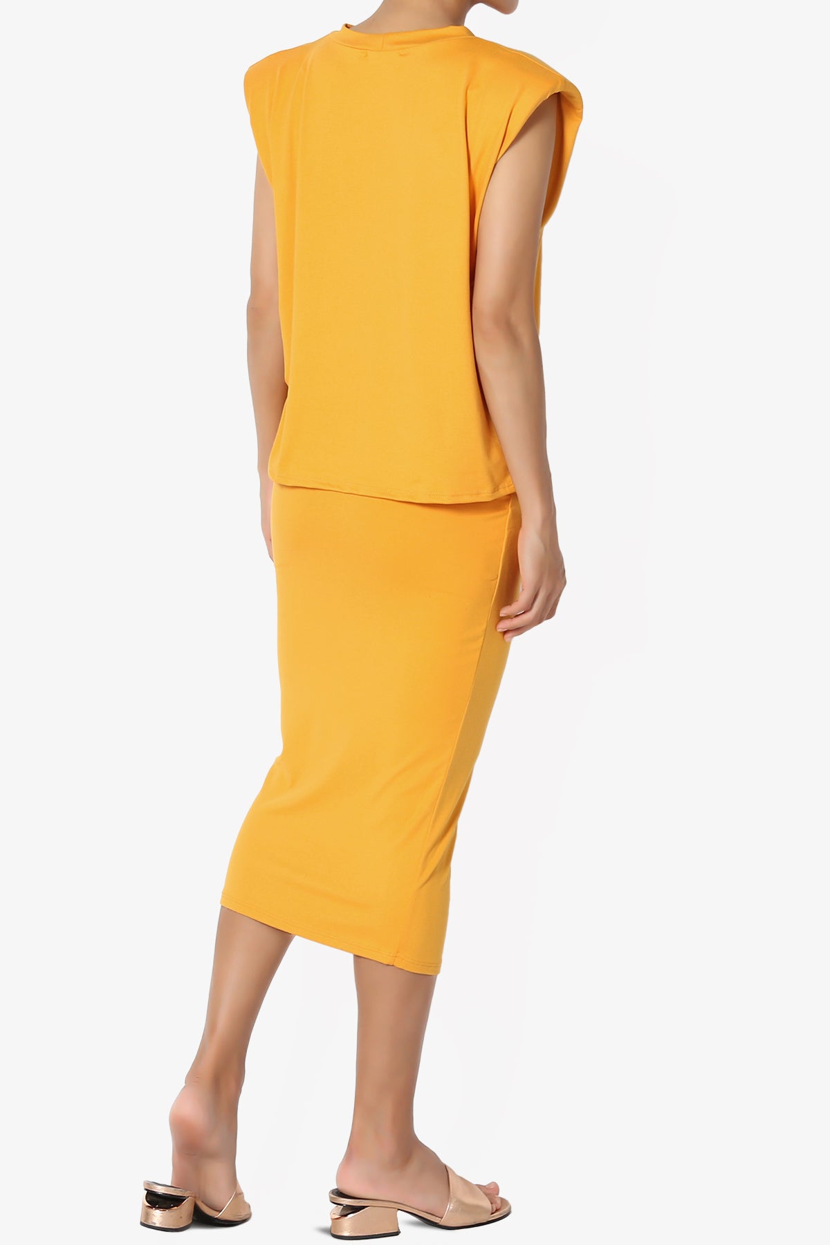 Joey Padded Shoulder Tank Top & Midi Pencil Skirt SET