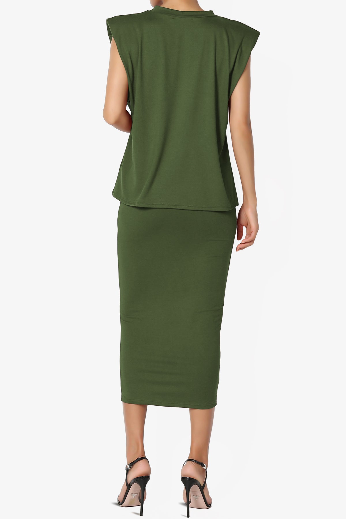 Joey Padded Shoulder Tank Top & Midi Pencil Skirt SET