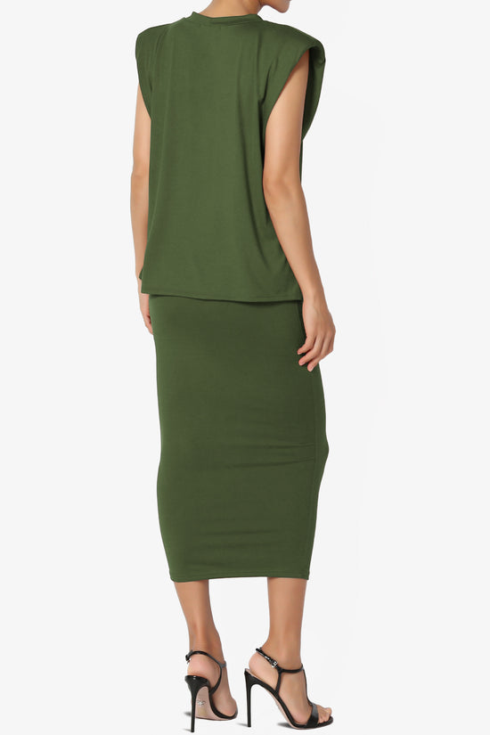 Joey Padded Shoulder Tank Top & Midi Pencil Skirt SET