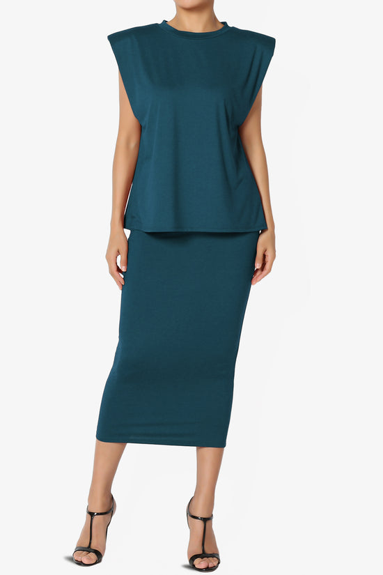Joey Padded Shoulder Tank Top & Midi Pencil Skirt SET