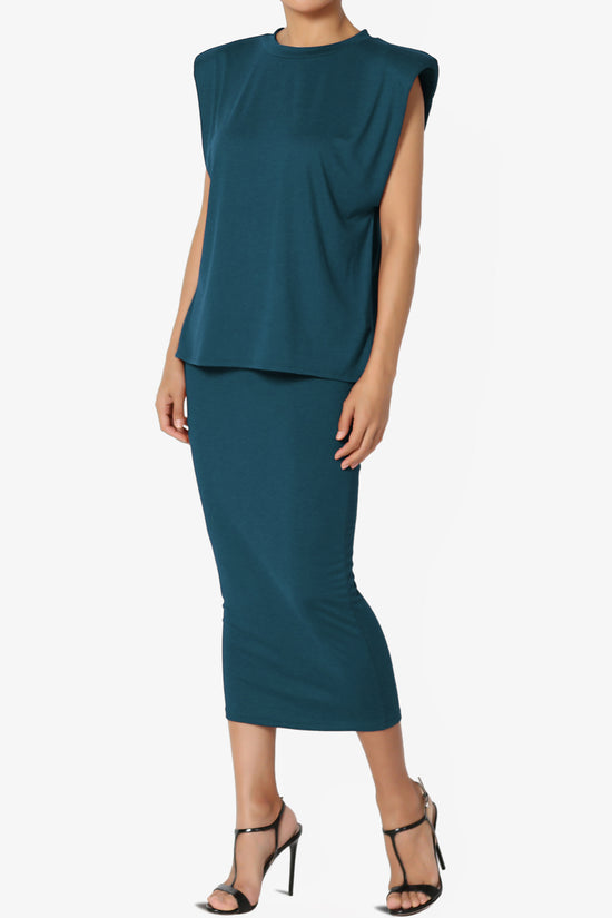 Joey Padded Shoulder Tank Top & Midi Pencil Skirt SET