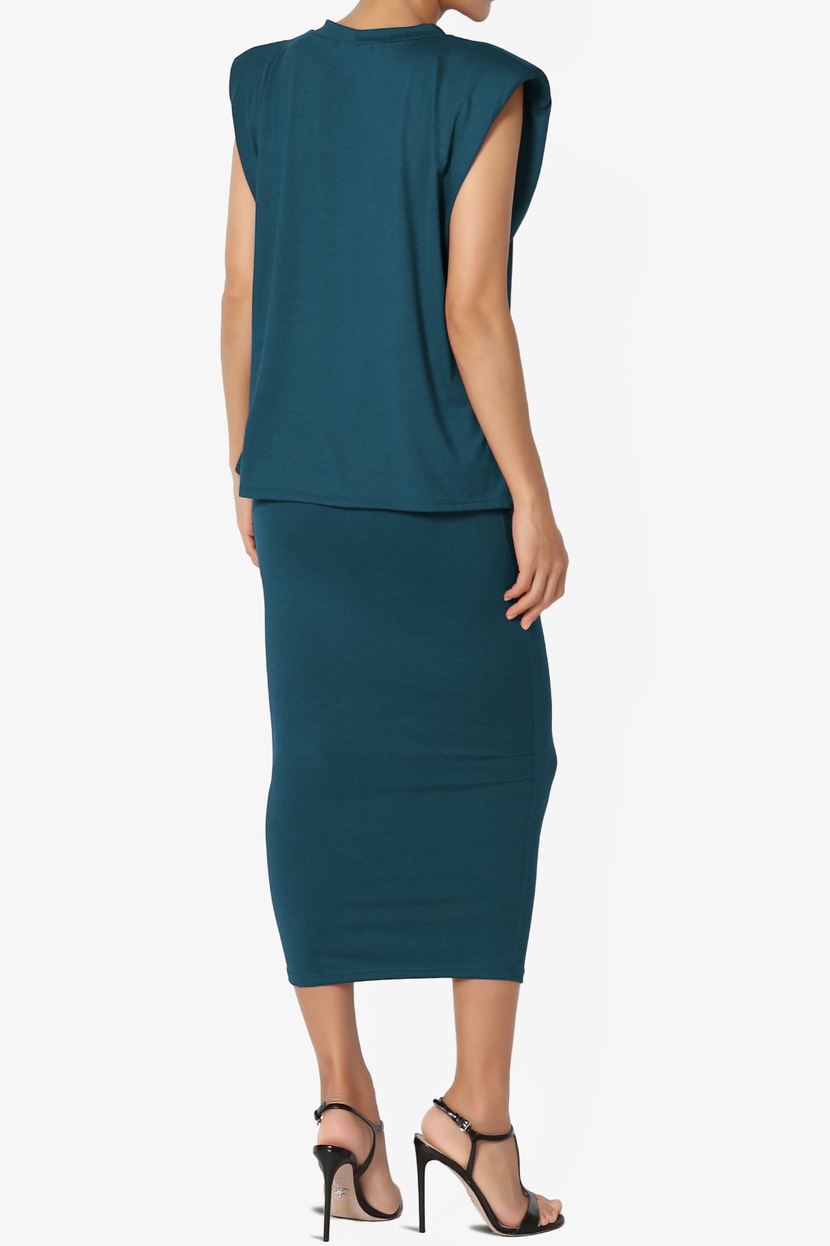 Joey Padded Shoulder Tank Top & Midi Pencil Skirt SET