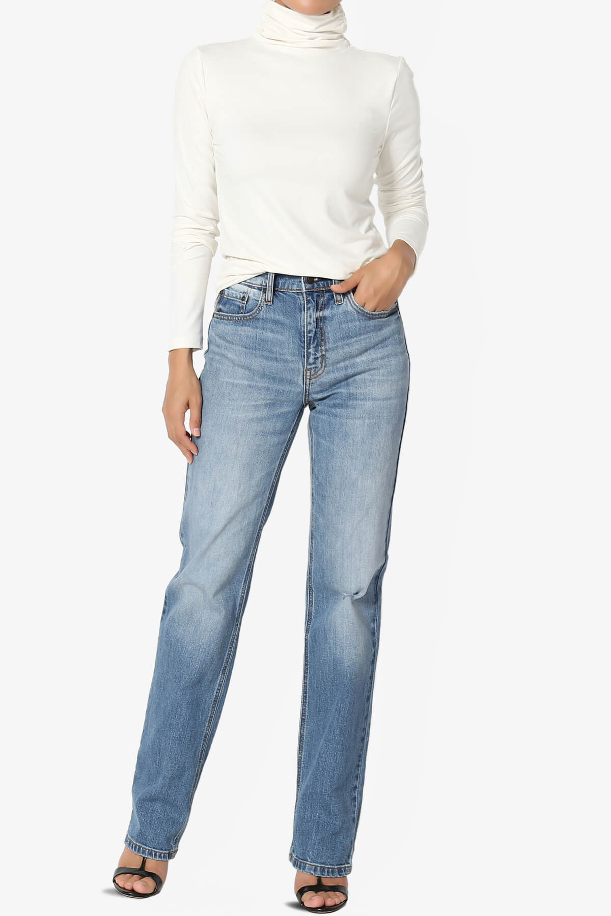 Viable Ruched Turtle Neck Long Sleeve Top IVORY_6