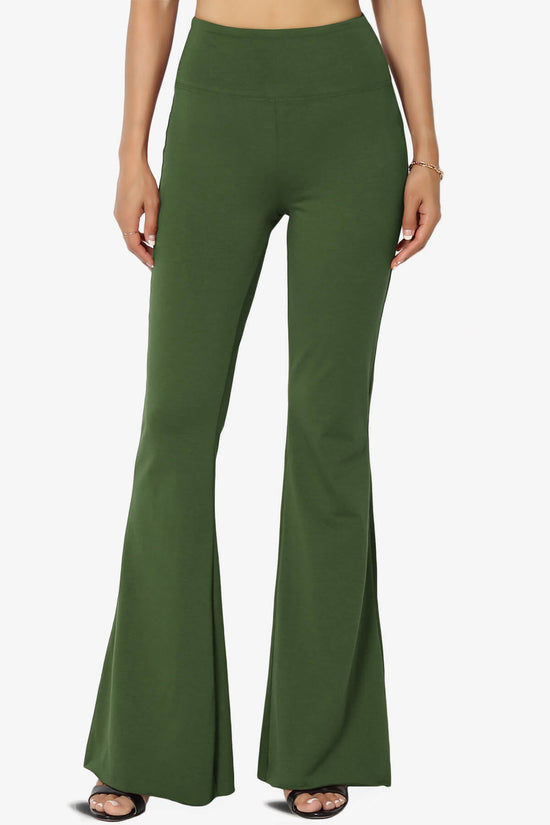 Zaylee Raw Hem Flared Comfy Yoga Pants ARMY GREEN_1