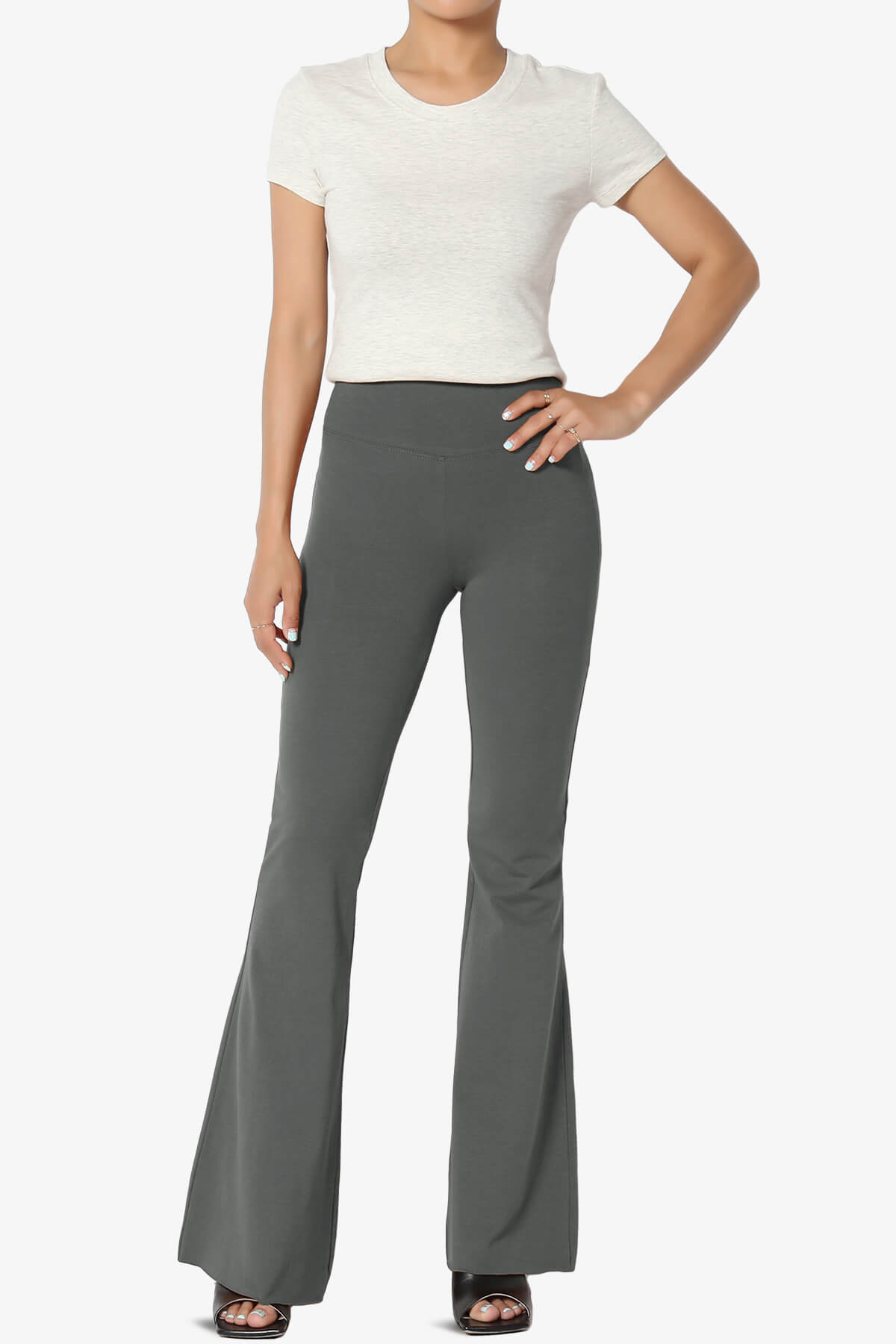 Zaylee Raw Hem Flared Comfy Yoga Pants ASH GREY_6