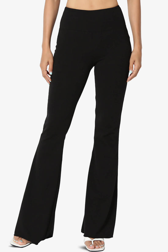 Zaylee Raw Hem Flared Comfy Yoga Pants BLACK_1