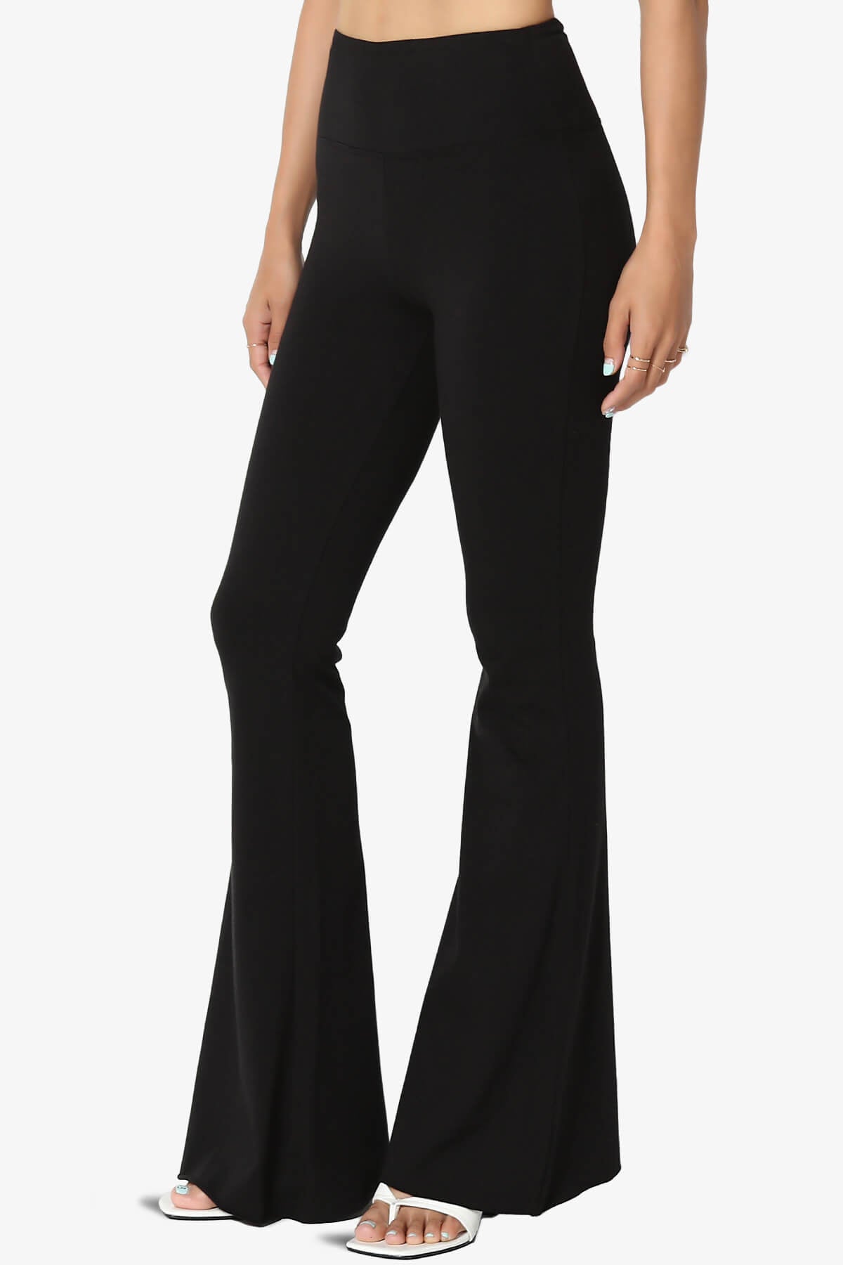 Zaylee Raw Hem Flared Comfy Yoga Pants BLACK_3