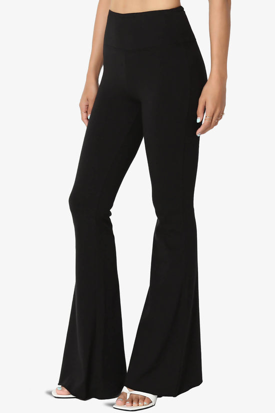 Zaylee Raw Hem Flared Comfy Yoga Pants BLACK_3