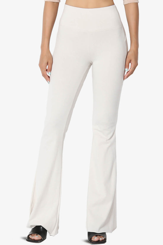 Zaylee Raw Hem Flared Comfy Yoga Pants BONE_1
