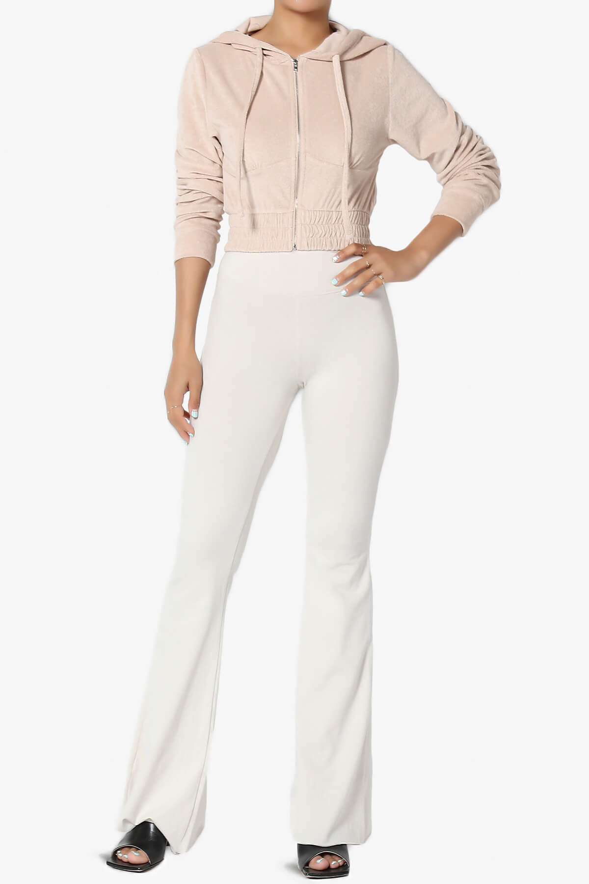 Zaylee Raw Hem Flared Comfy Yoga Pants BONE_6