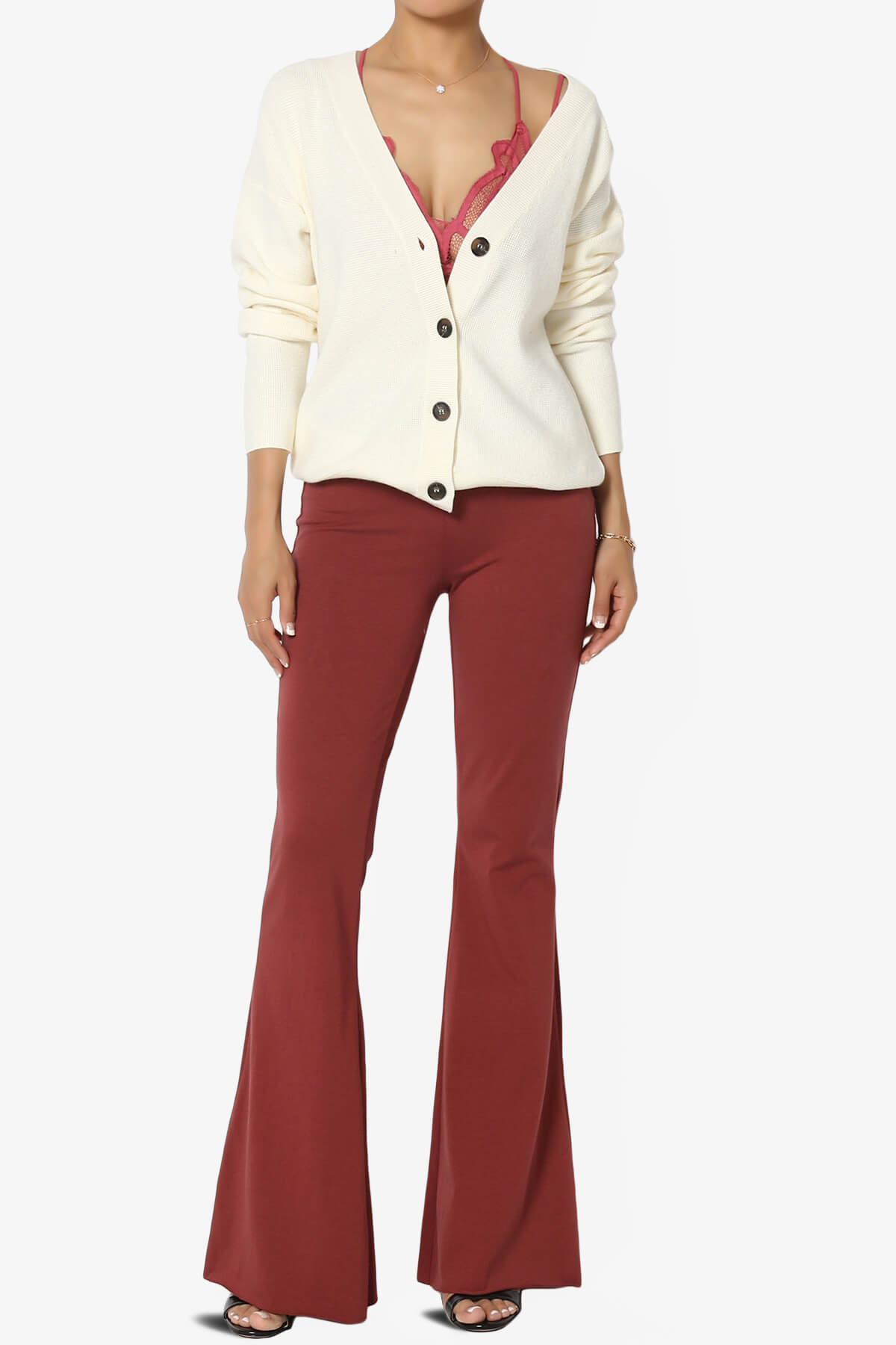 Zaylee Raw Hem Flared Comfy Yoga Pants BRICK_6