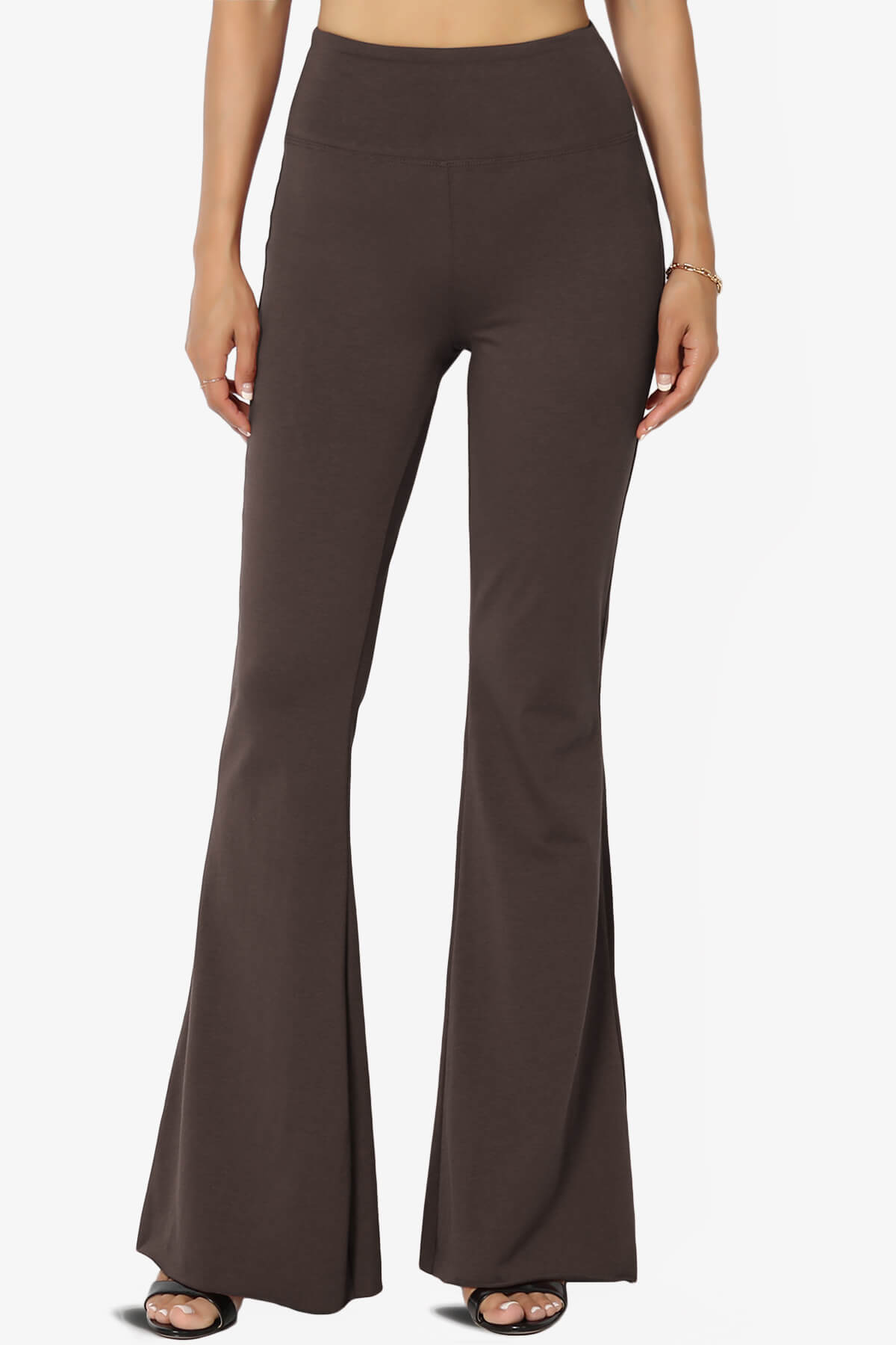 Zaylee Raw Hem Flared Comfy Yoga Pants BROWN_1
