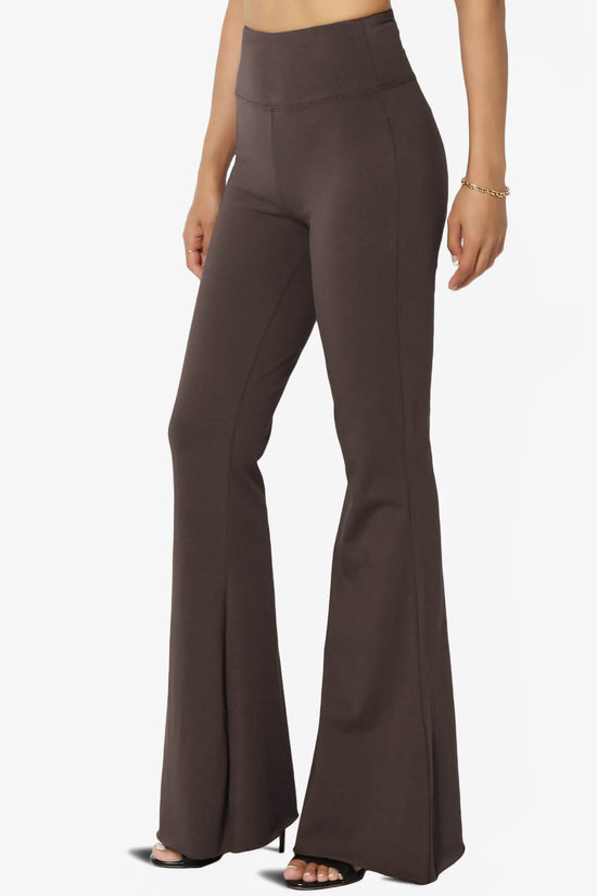 Zaylee Raw Hem Flared Comfy Yoga Pants BROWN_3