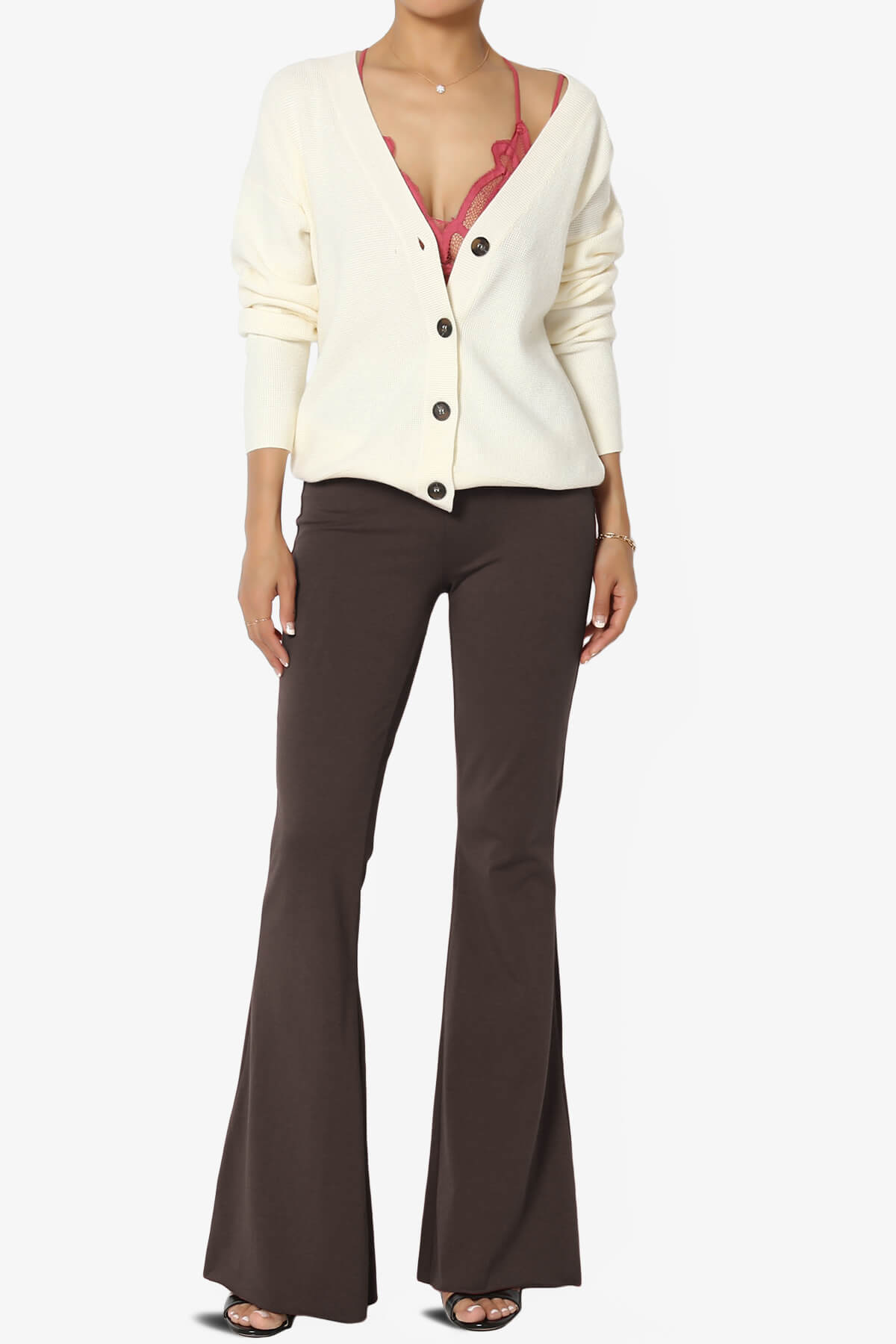 Zaylee Raw Hem Flared Comfy Yoga Pants BROWN_6