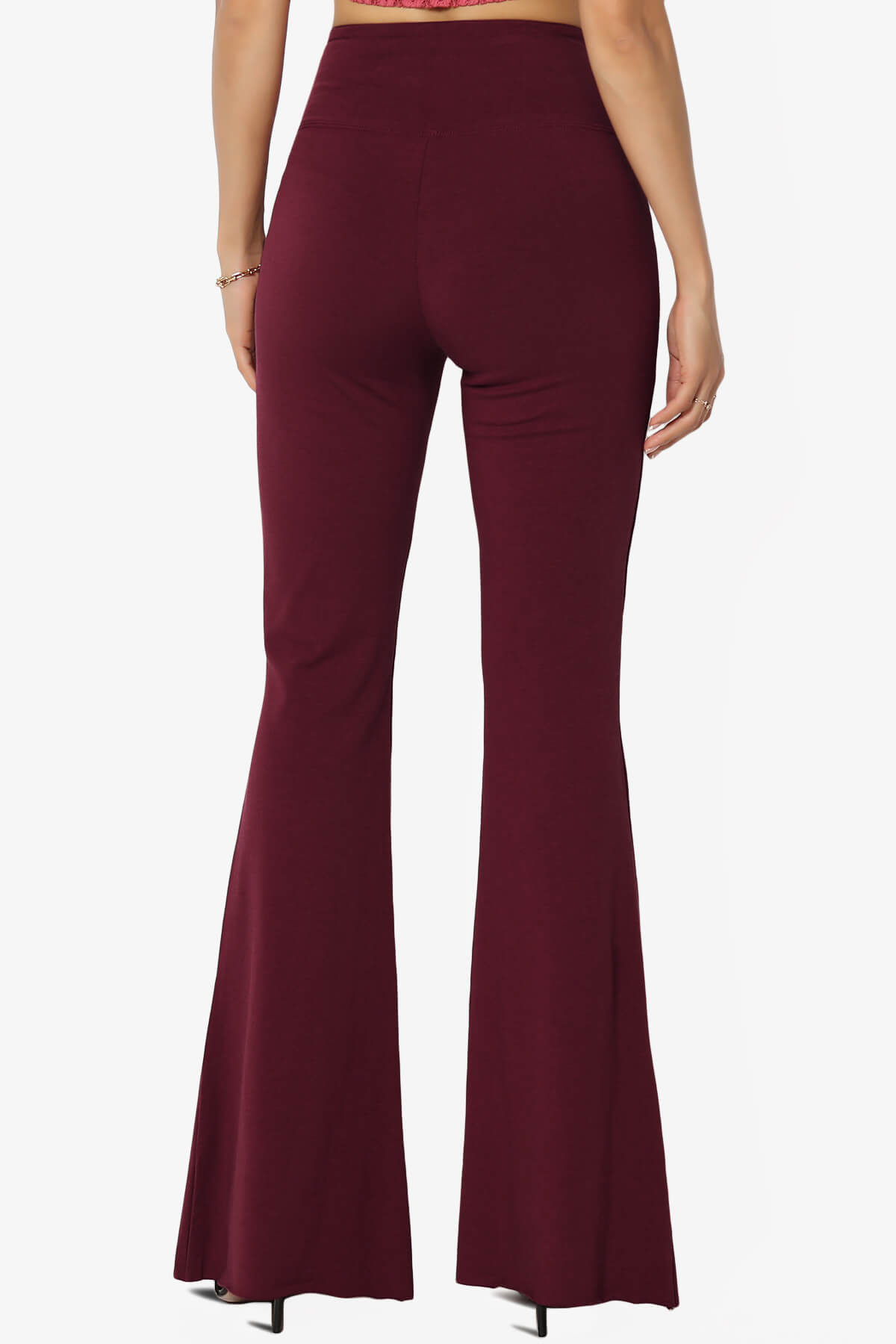 Zaylee Raw Hem Flared Comfy Yoga Pants DARK BURGUNDY_2