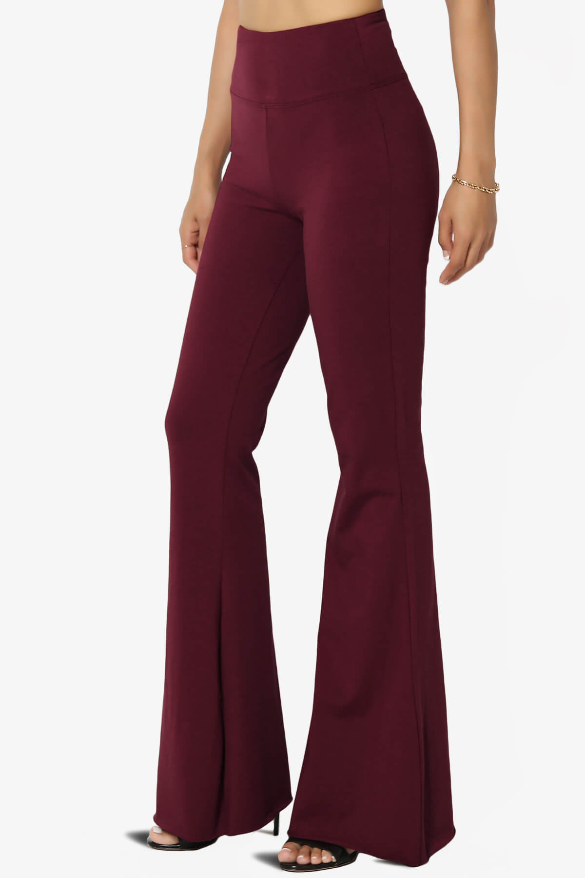 Zaylee Raw Hem Flared Comfy Yoga Pants DARK BURGUNDY_3