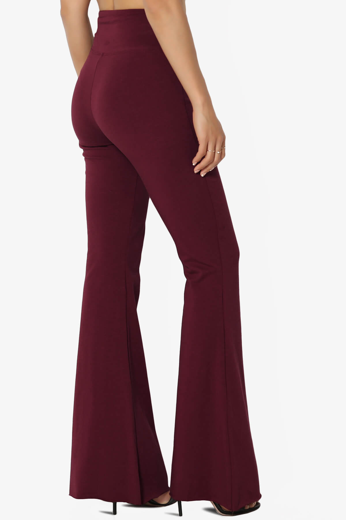 Zaylee Raw Hem Flared Comfy Yoga Pants DARK BURGUNDY_4
