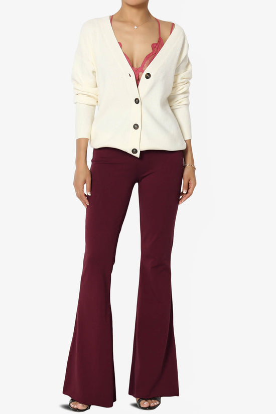 Zaylee Raw Hem Flared Comfy Yoga Pants DARK BURGUNDY_6