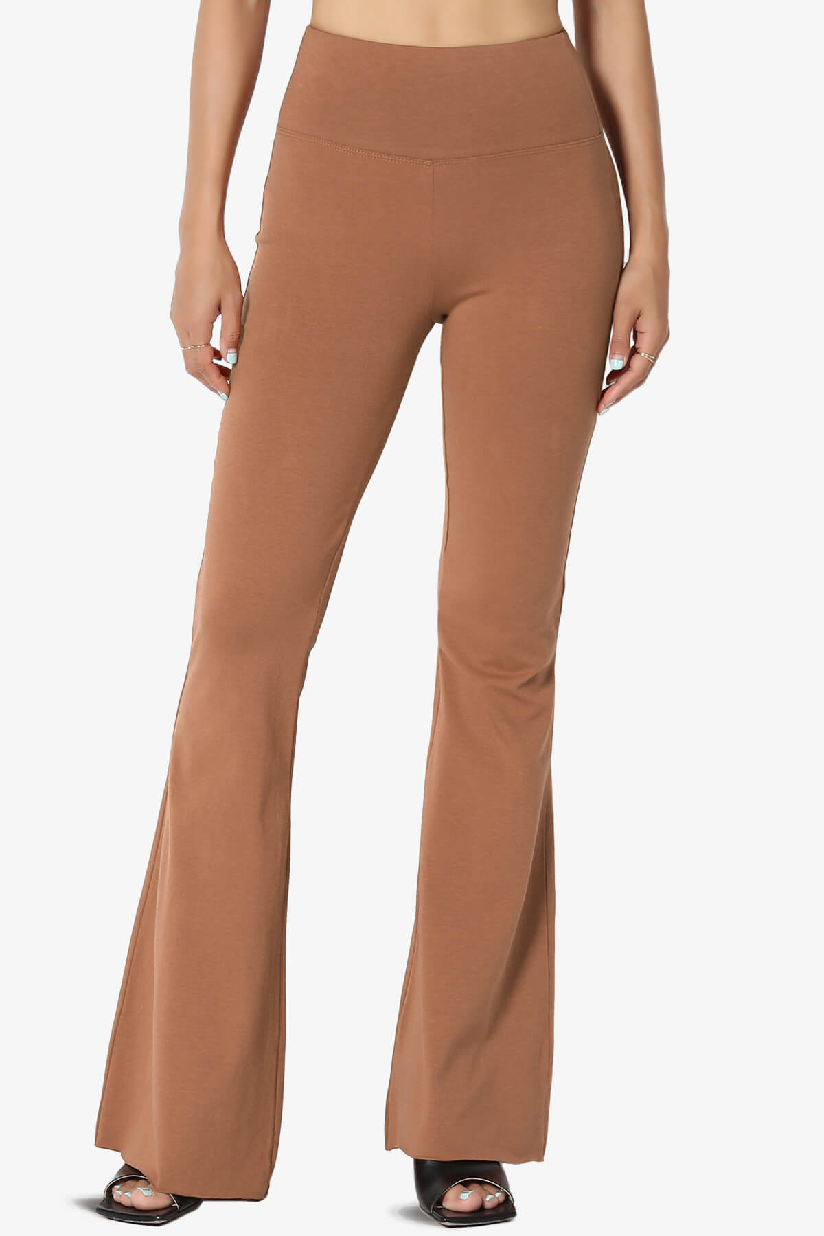Zaylee Raw Hem Flared Comfy Yoga Pants DEEP CAMEL_1