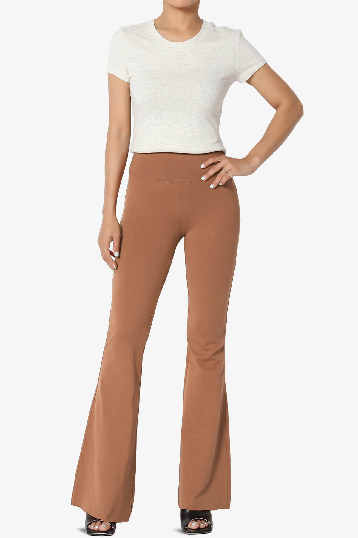 Zaylee Raw Hem Flared Comfy Yoga Pants DEEP CAMEL_6