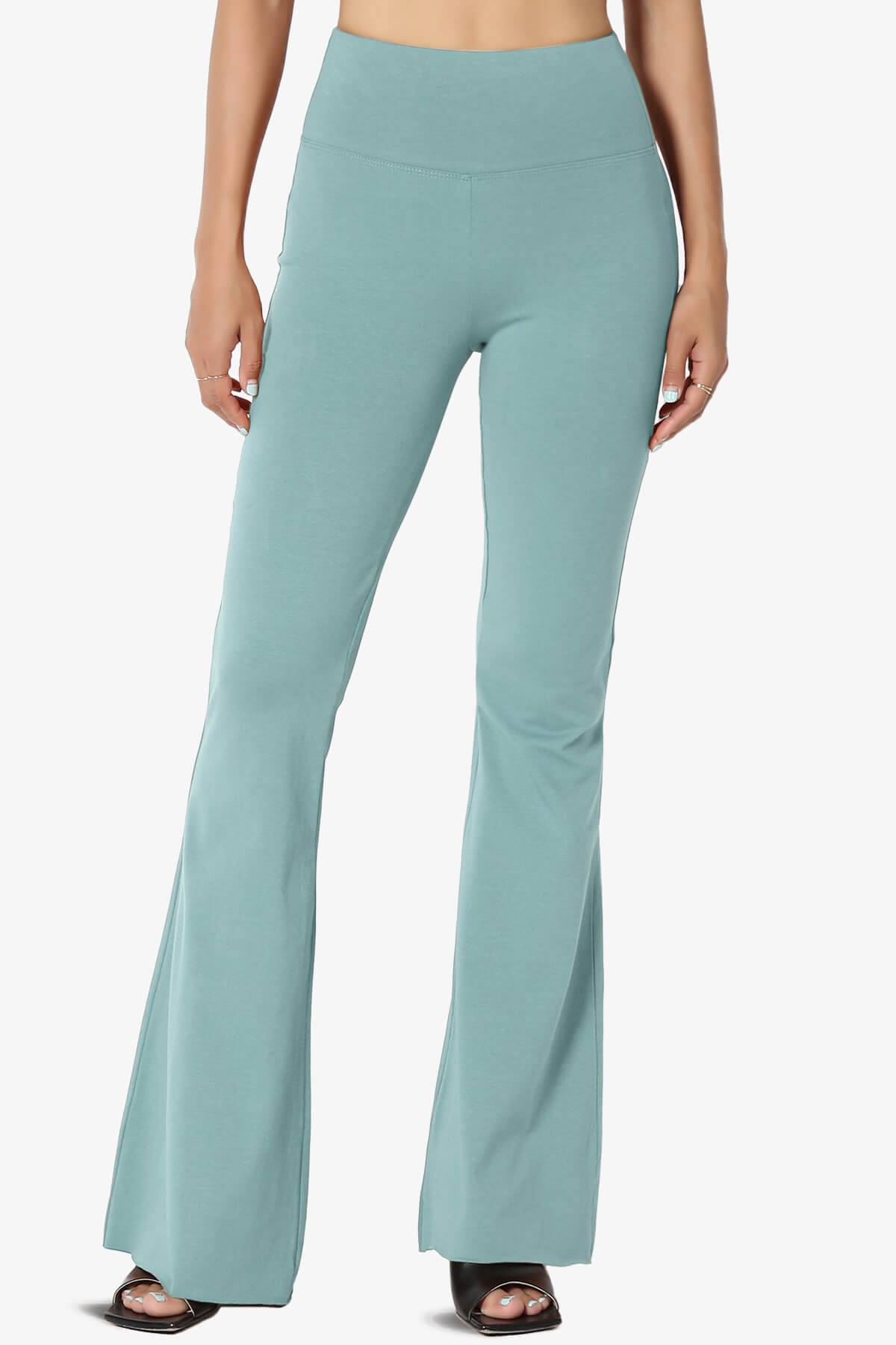 Zaylee Raw Hem Flared Comfy Yoga Pants DUSTY BLUE_1
