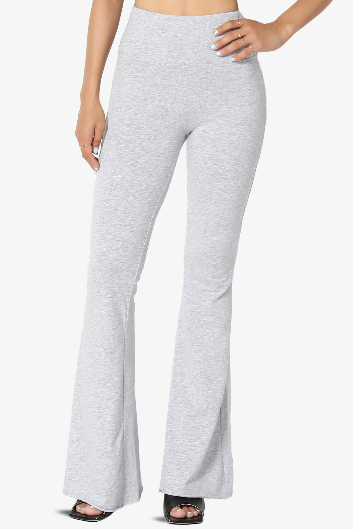 Zaylee Raw Hem Flared Comfy Yoga Pants HEATHER GREY_1