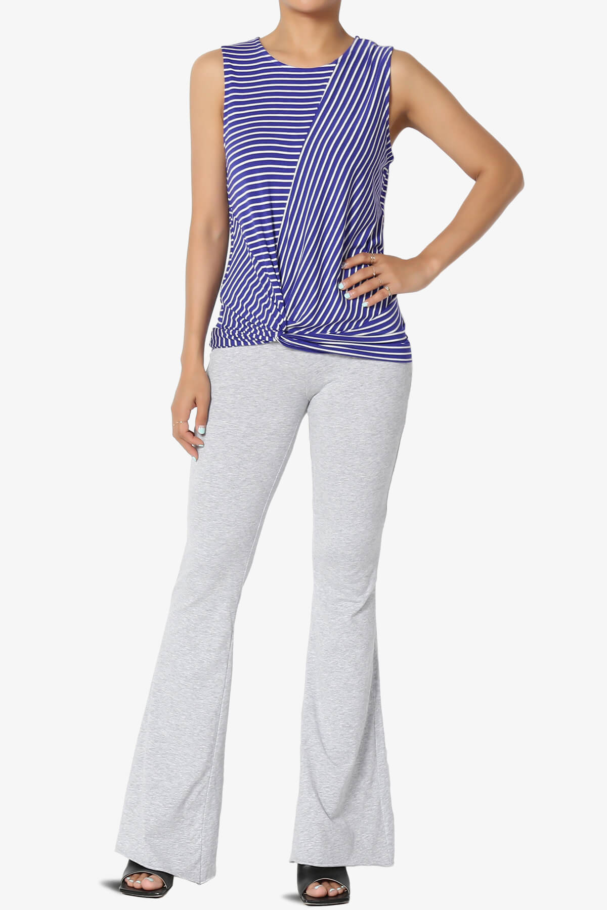 Zaylee Raw Hem Flared Comfy Yoga Pants HEATHER GREY_6