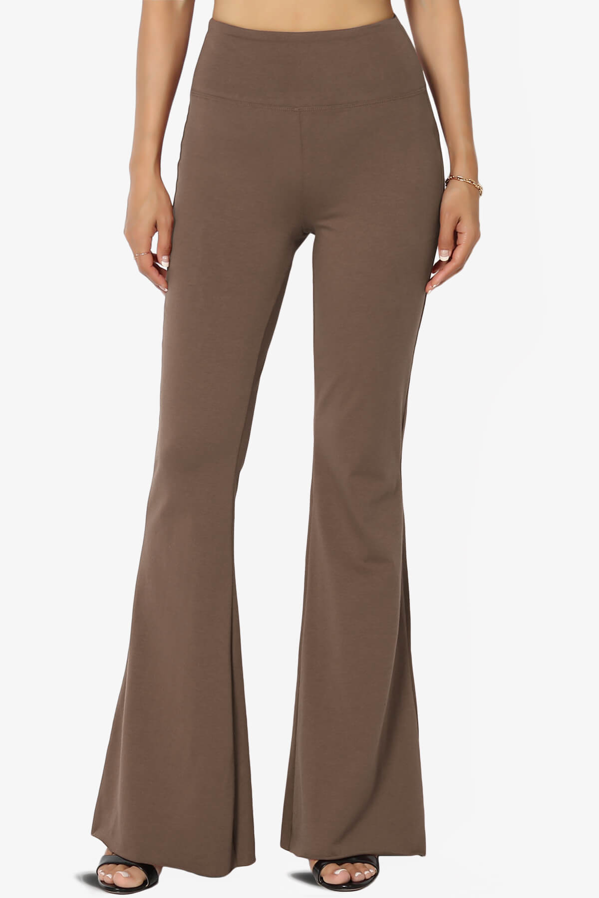 Zaylee Raw Hem Flared Comfy Yoga Pants MOCHA_1