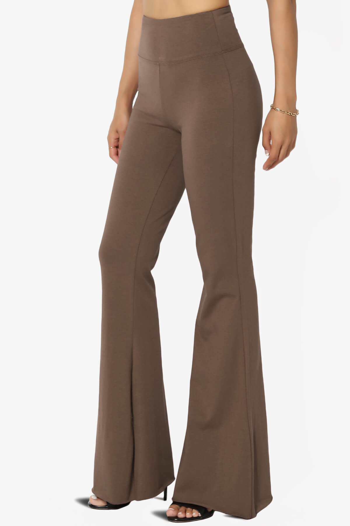 Zaylee Raw Hem Flared Comfy Yoga Pants MOCHA_3