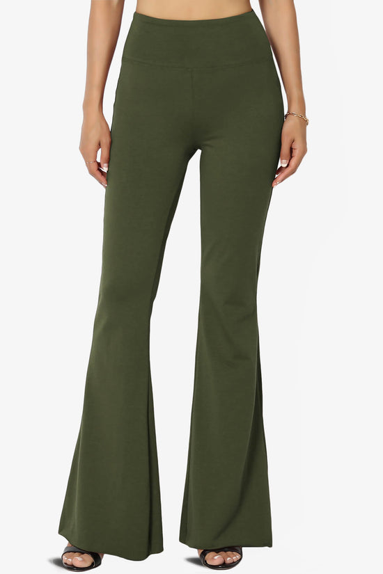 Zaylee Raw Hem Flared Comfy Yoga Pants OLIVE_1