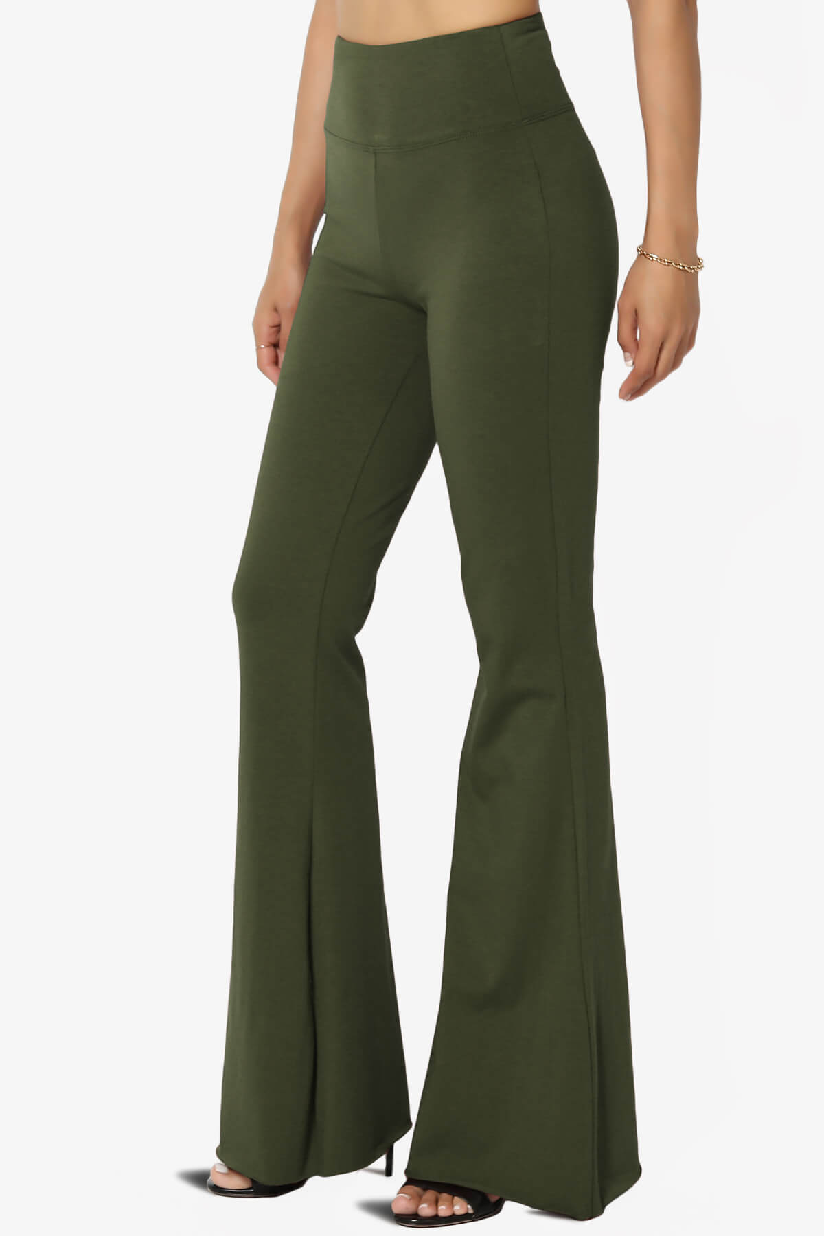 Zaylee Raw Hem Flared Comfy Yoga Pants OLIVE_3