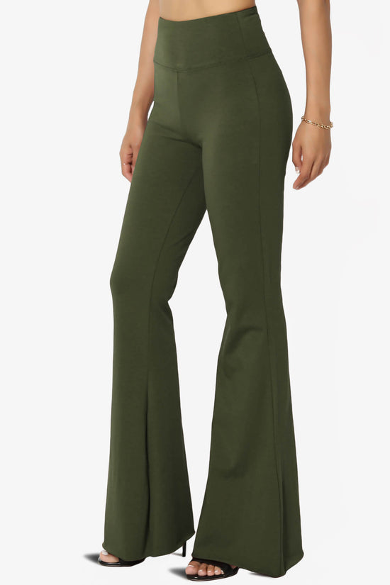 Zaylee Raw Hem Flared Comfy Yoga Pants OLIVE_3