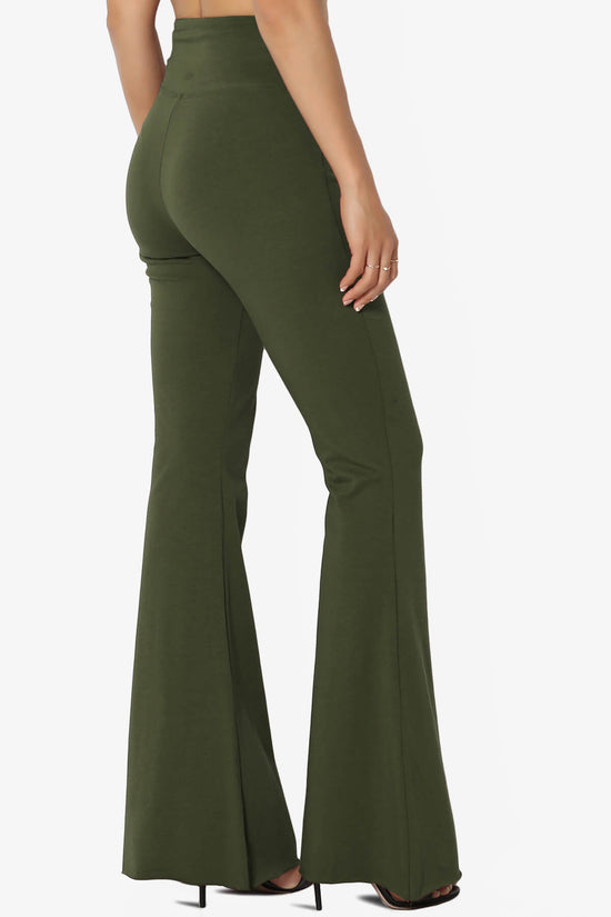 Zaylee Raw Hem Flared Comfy Yoga Pants OLIVE_4