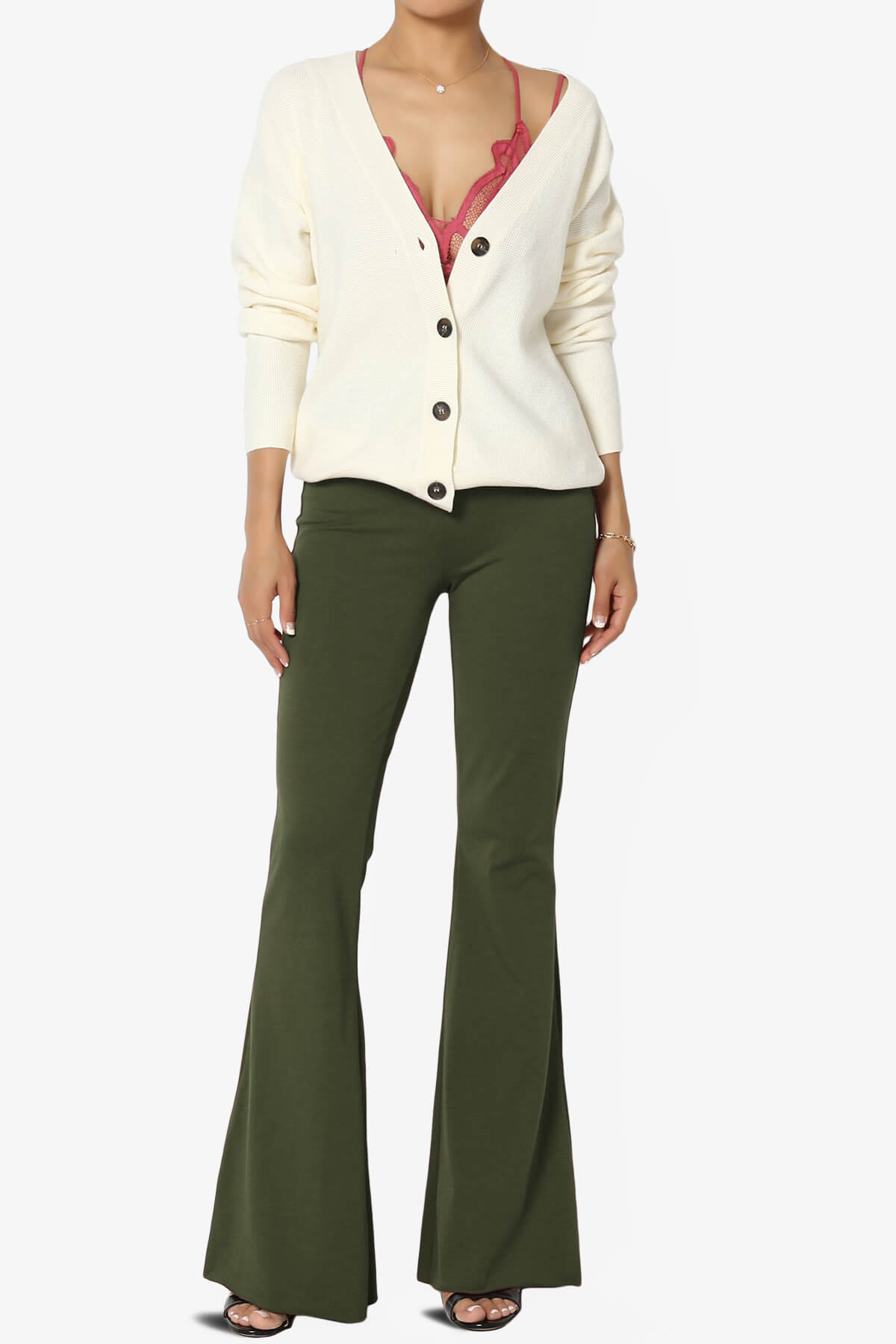 Zaylee Raw Hem Flared Comfy Yoga Pants OLIVE_6