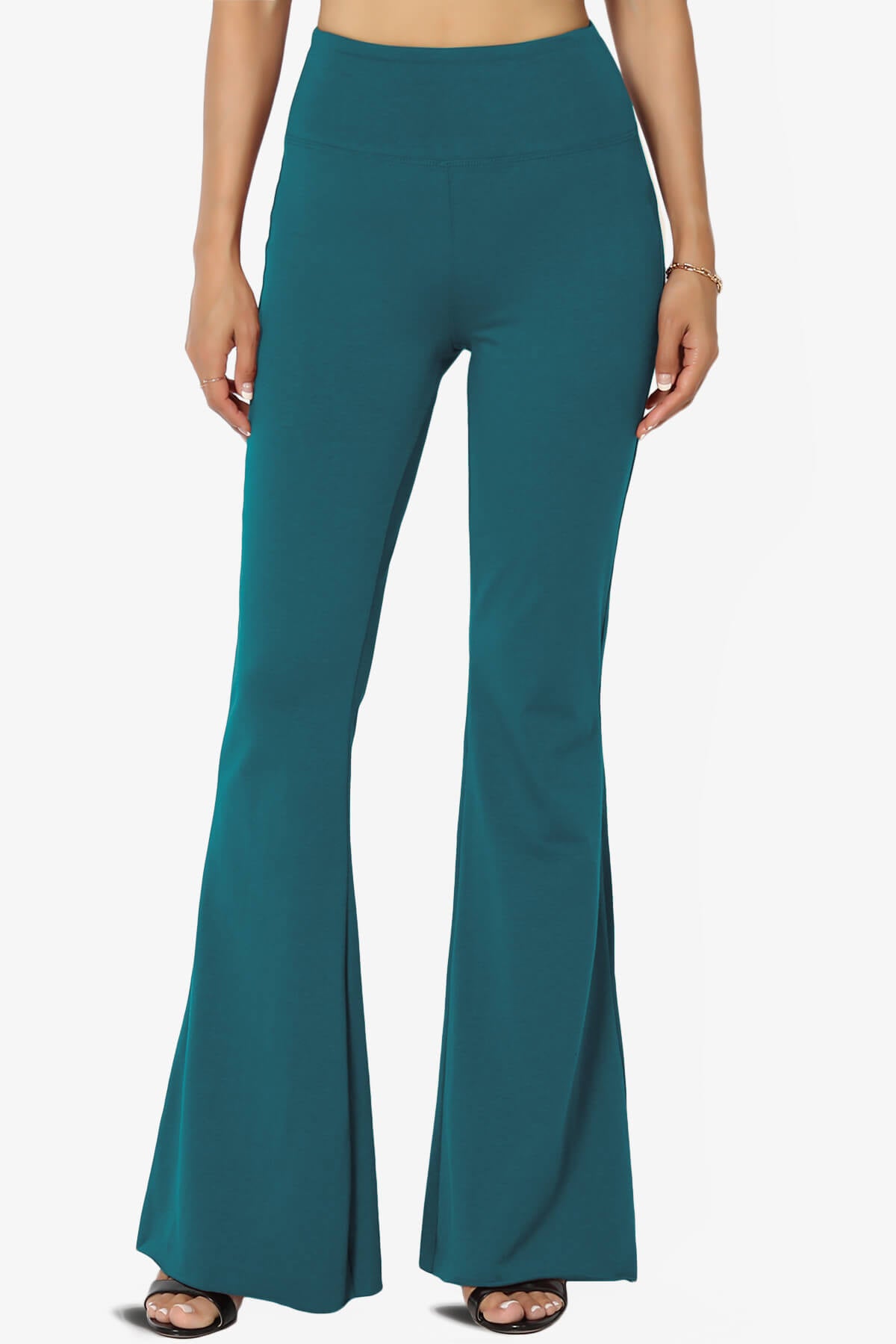 Zaylee Raw Hem Flared Comfy Yoga Pants TEAL_1