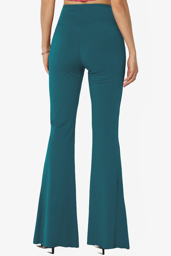 Zaylee Raw Hem Flared Comfy Yoga Pants TEAL_2