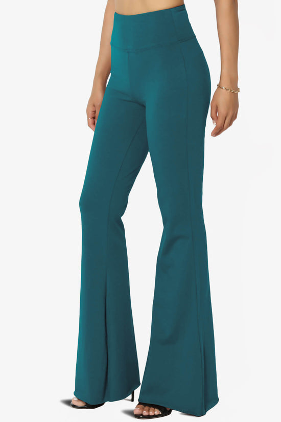 Zaylee Raw Hem Flared Comfy Yoga Pants TEAL_3