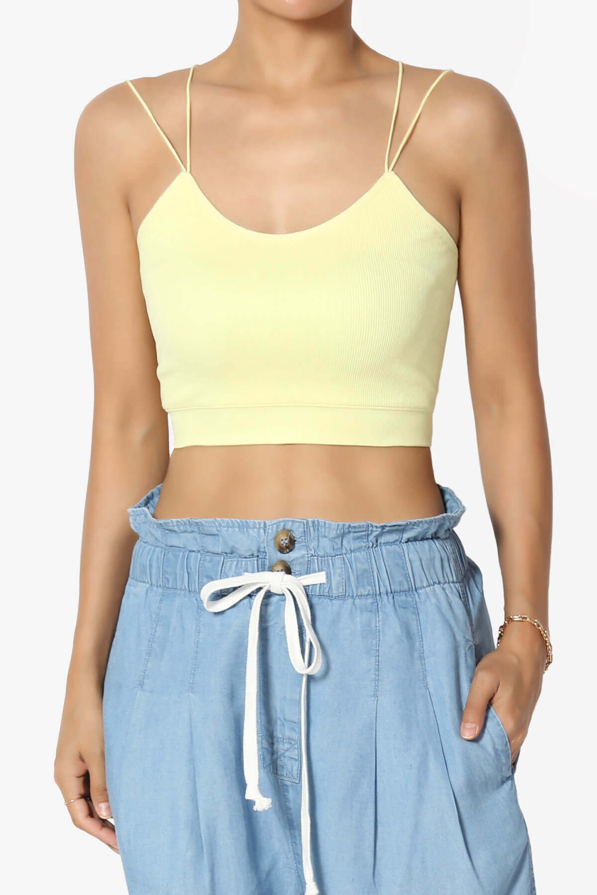 Zippy Skinny Strap Ribbed Seamless Bra Cami BANANA_1