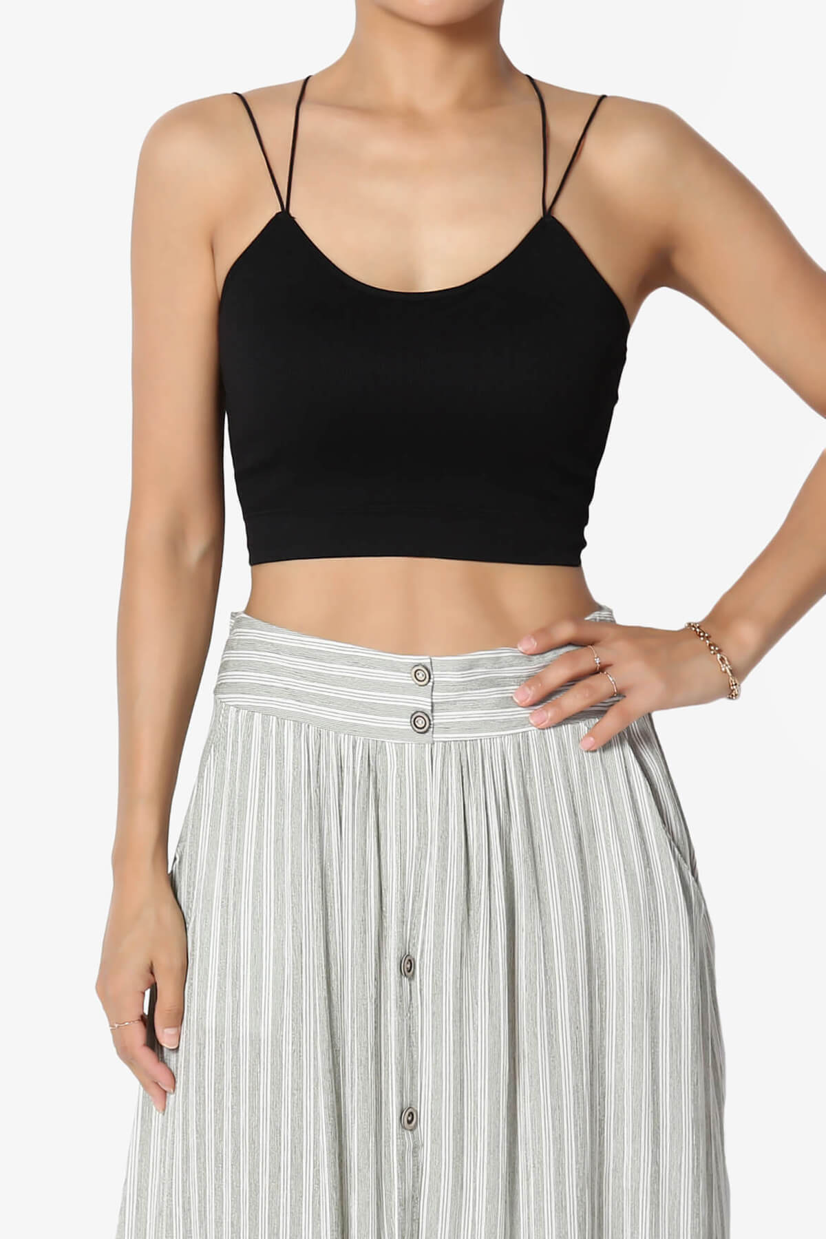 Zippy Skinny Strap Ribbed Seamless Bra Cami BLACK_1