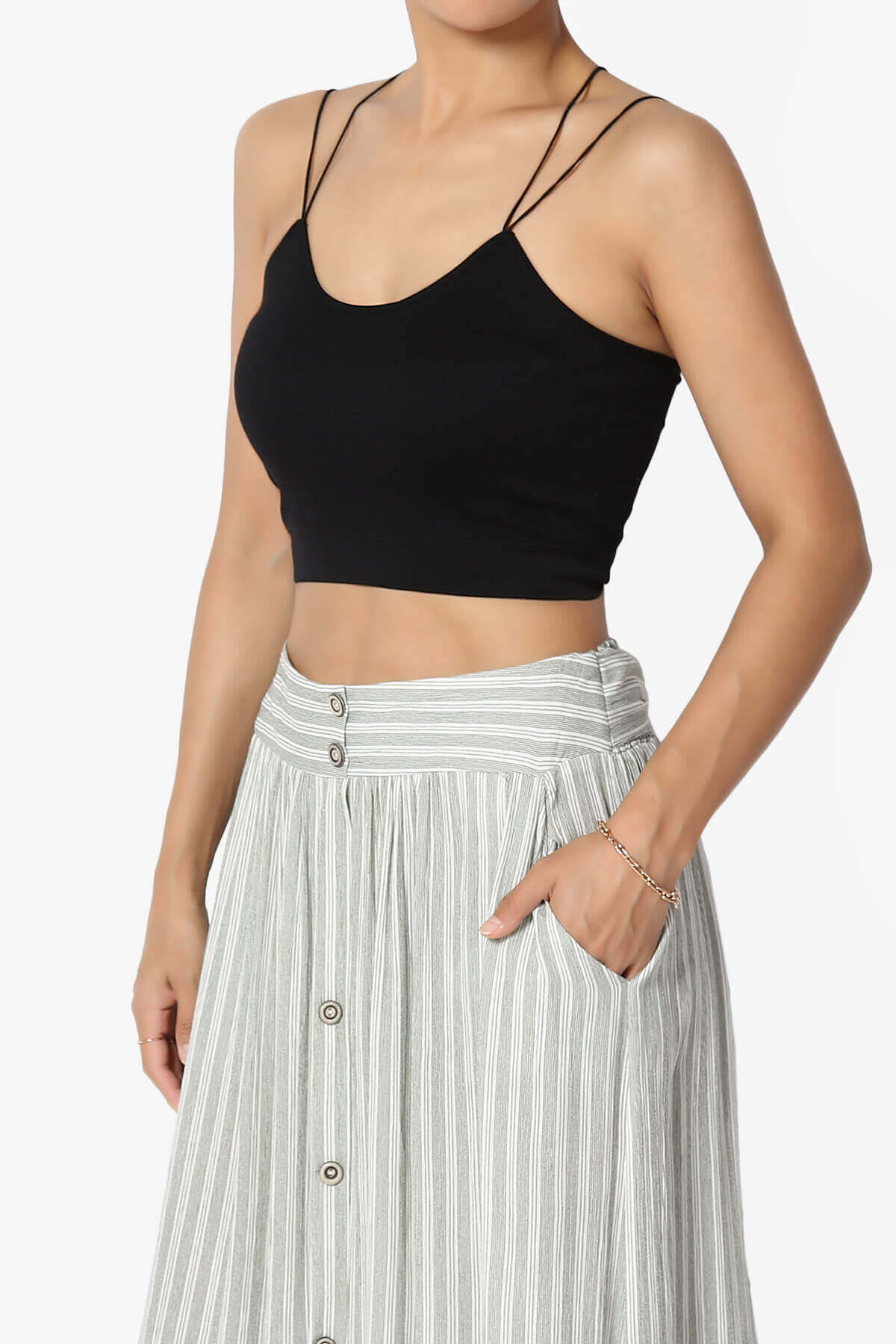 Zippy Skinny Strap Ribbed Seamless Bra Cami BLACK_3