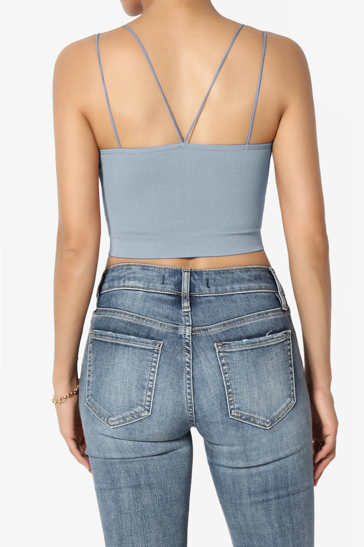 Zippy Skinny Strap Ribbed Seamless Bra Cami DUSTY BLUE_2