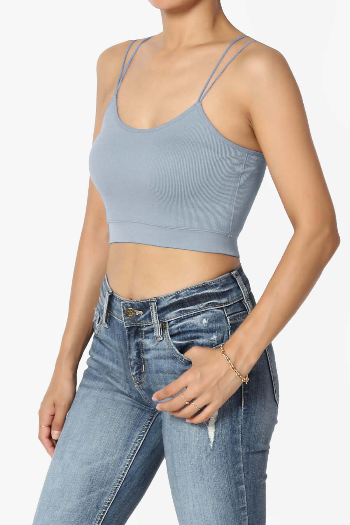 Zippy Skinny Strap Ribbed Seamless Bra Cami DUSTY BLUE_3