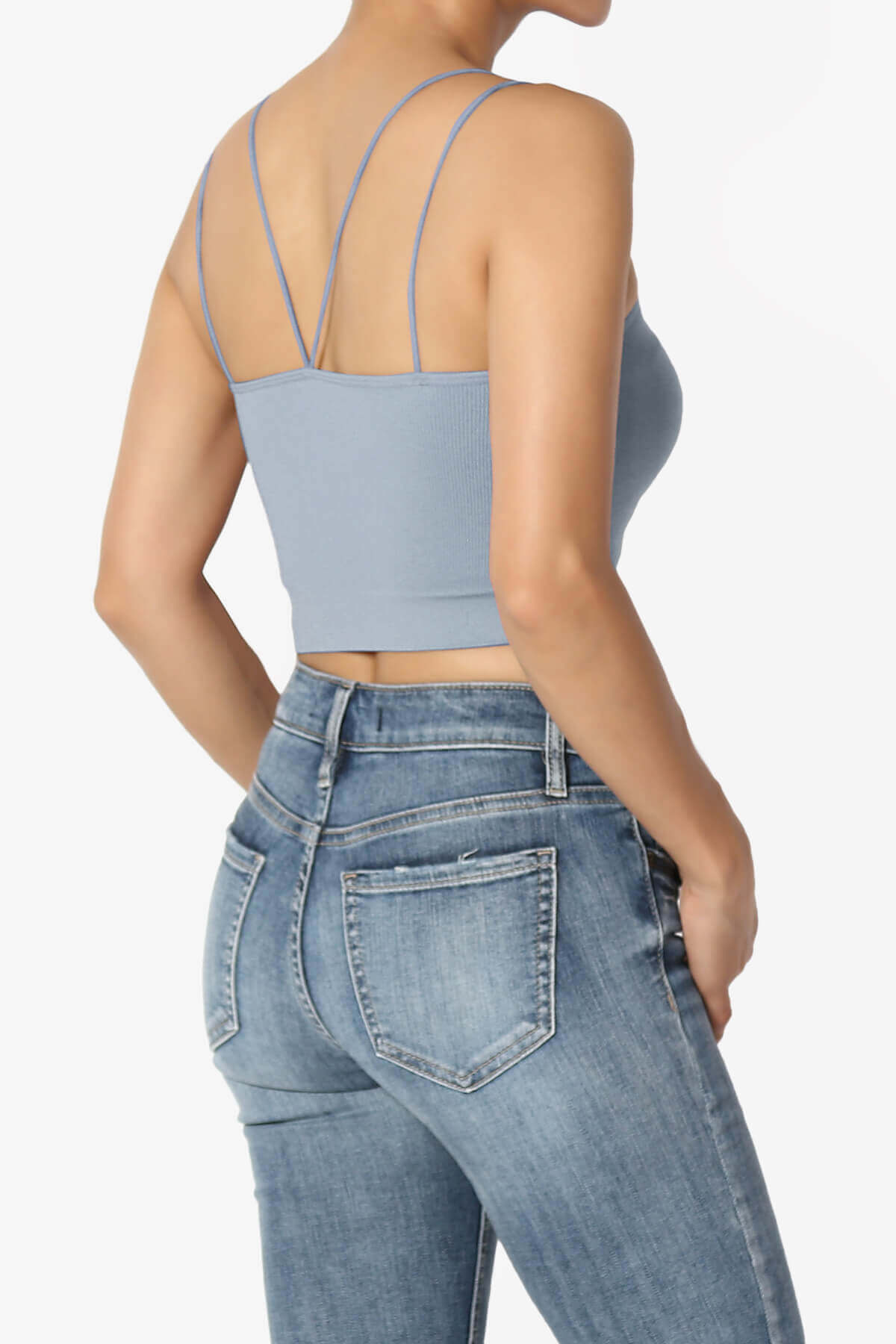 Zippy Skinny Strap Ribbed Seamless Bra Cami DUSTY BLUE_4