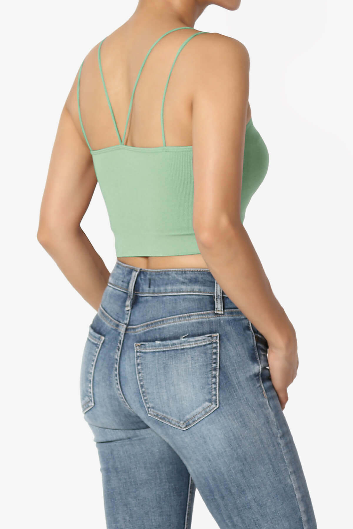 Zippy Skinny Strap Ribbed Seamless Bra Cami LIGHT GREEN_4