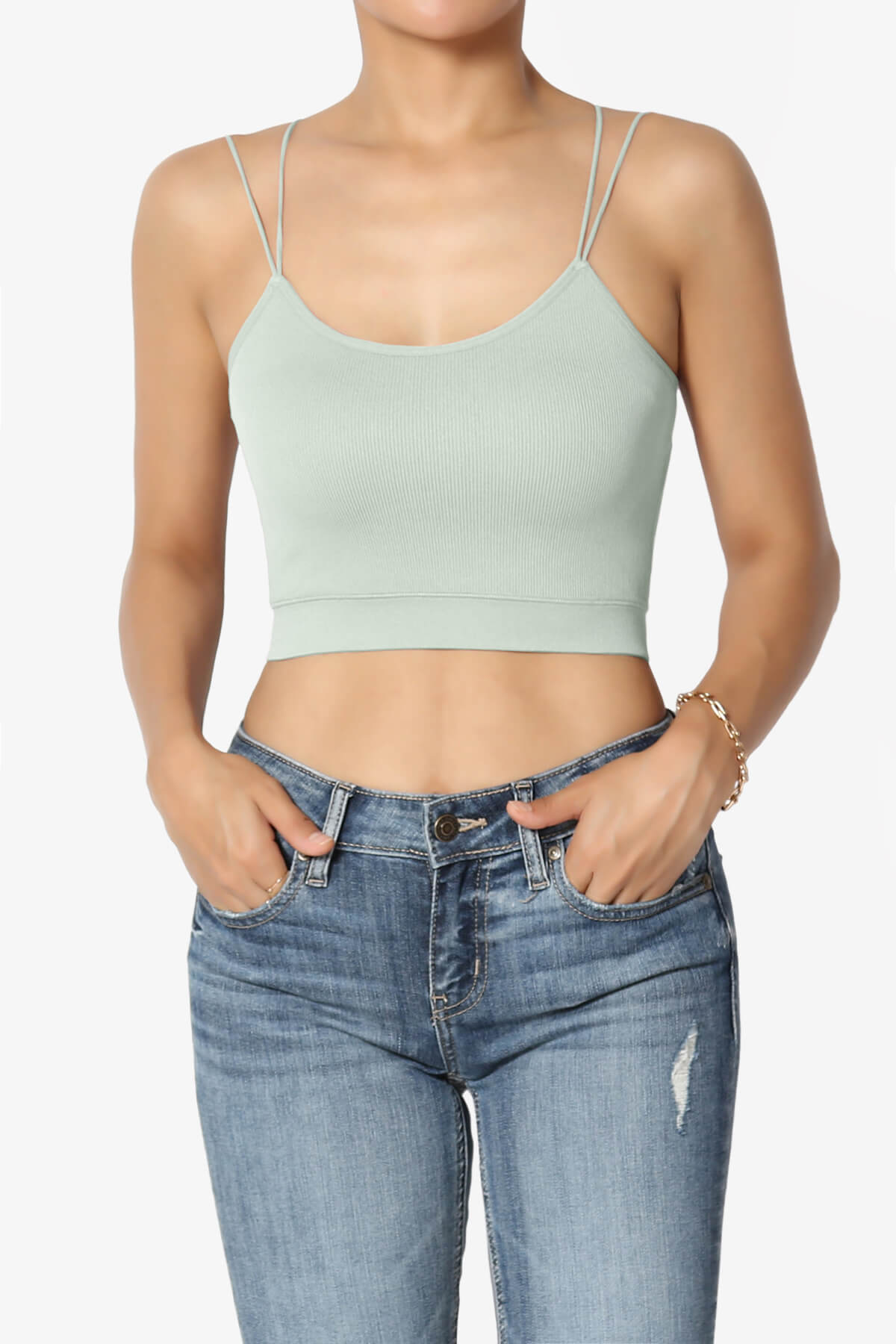 Zippy Skinny Strap Ribbed Seamless Bra Cami LIGHT SAGE_1
