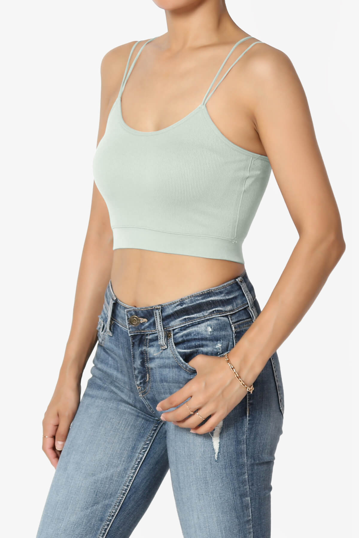 Zippy Skinny Strap Ribbed Seamless Bra Cami LIGHT SAGE_3