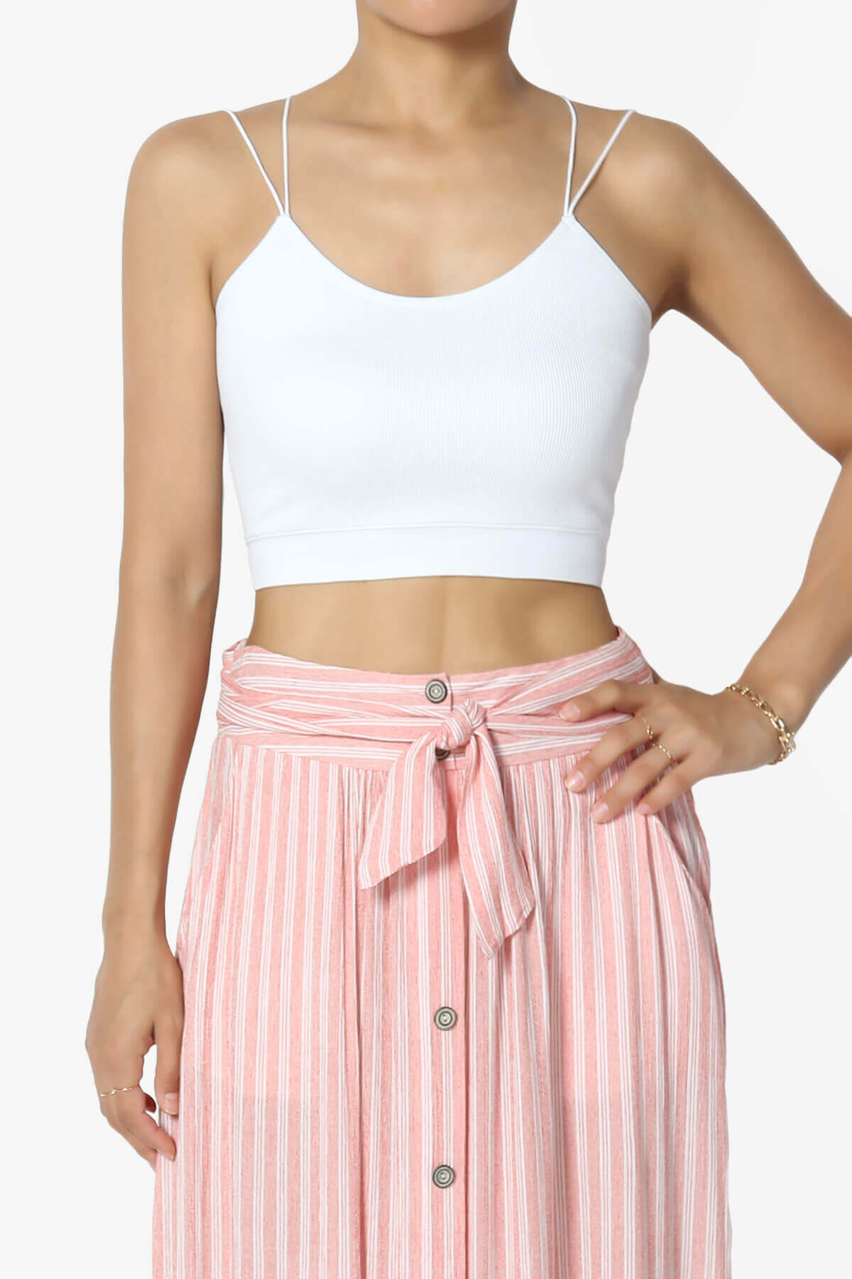 Zippy Skinny Strap Ribbed Seamless Bra Cami WHITE_1