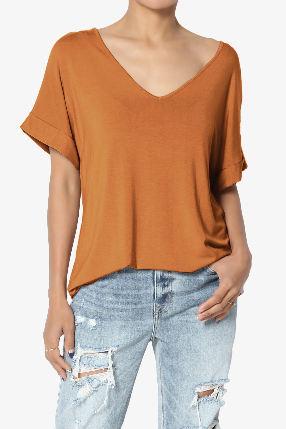 Tracey Wide V-Neck Jersey Top