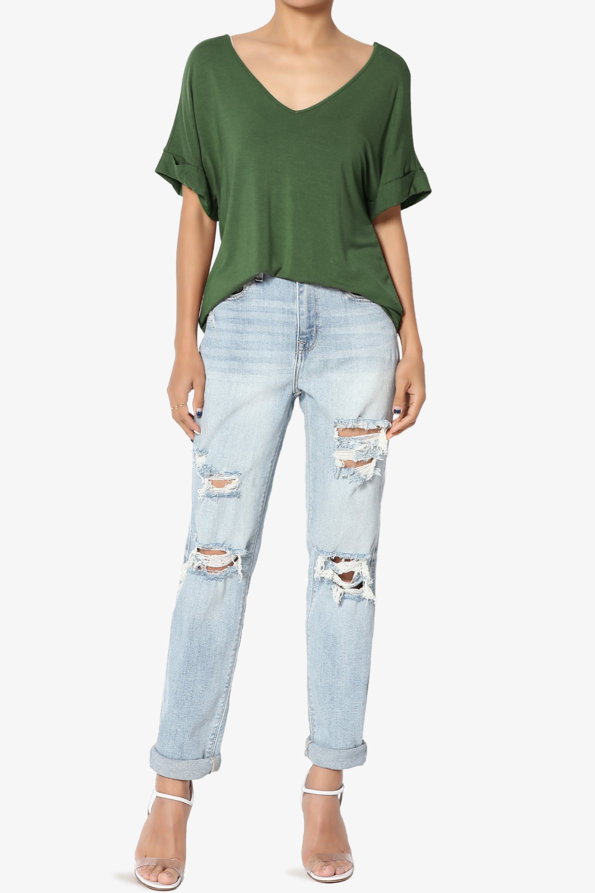 Tracey Wide V-Neck Jersey Top